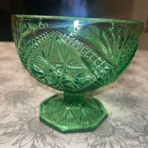 Green Glass Pedestal Bowl